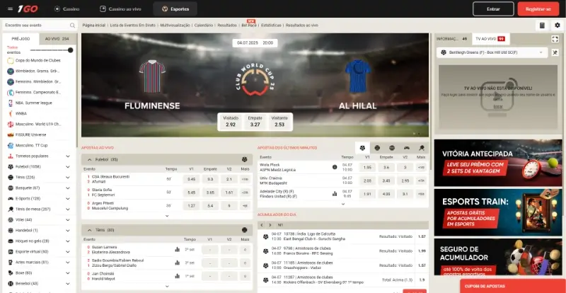 Página de apostas desportiva na 1Go
