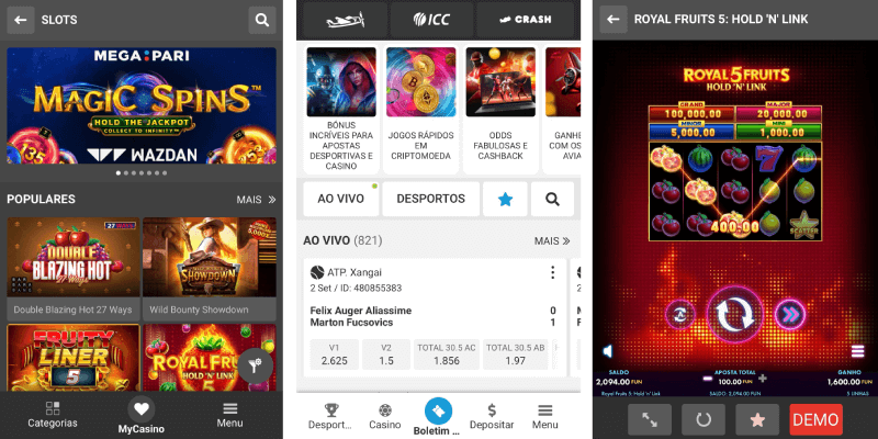 Pagina principal, e do casino na App Megapari