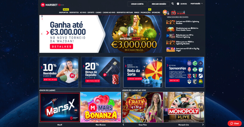 Marsbet Portugal: Casino e Apostas | Bónus de 100% Até 500€