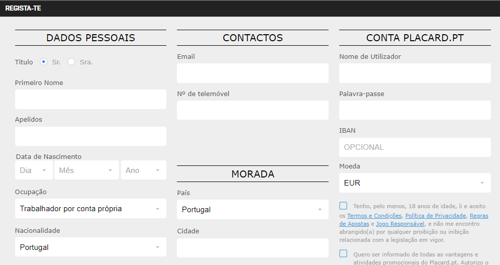 Registe-se no Placard Online