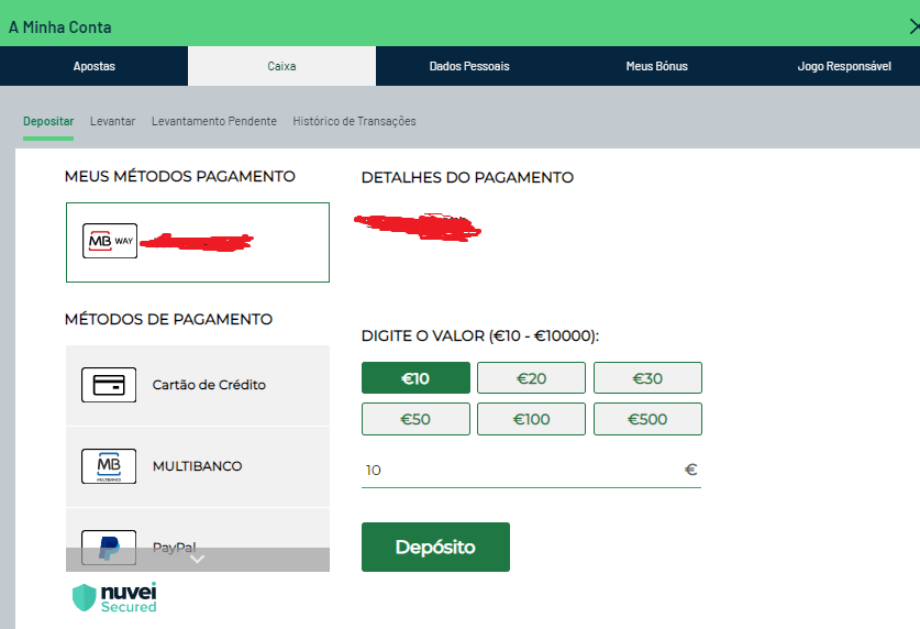 Faça depósito no Solverde.pt