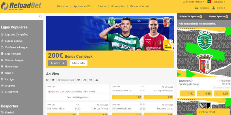 ReloadBet Portugal homepage