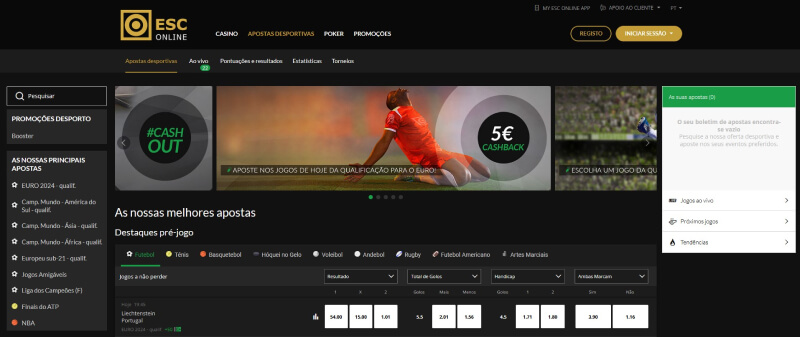 Homepage do Casino ESC Online