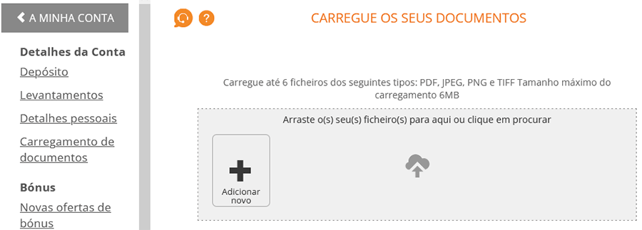 Carregar os Documentos para o Casino Nossa Aposta