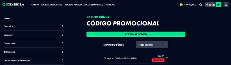 Ativar Código Promocional depois de criar a conta