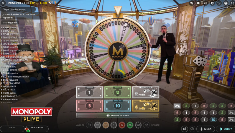 Monopólio ao Vivo no Casino da Leon Bet