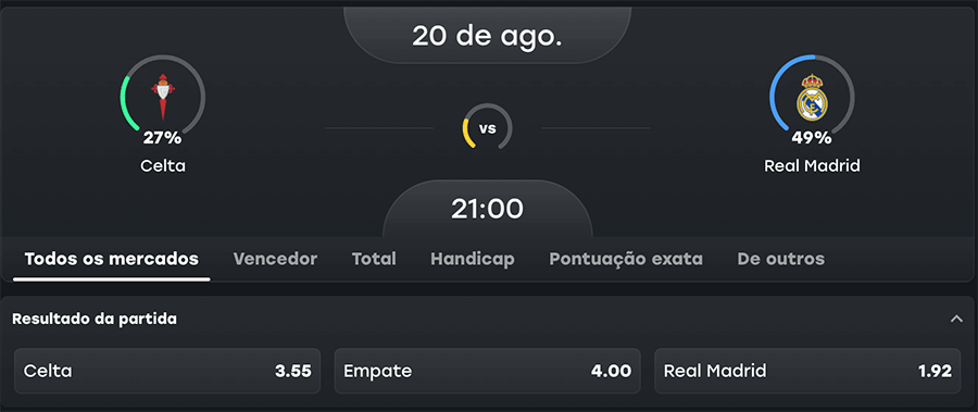 Exemplo de Apostas ao Vivo