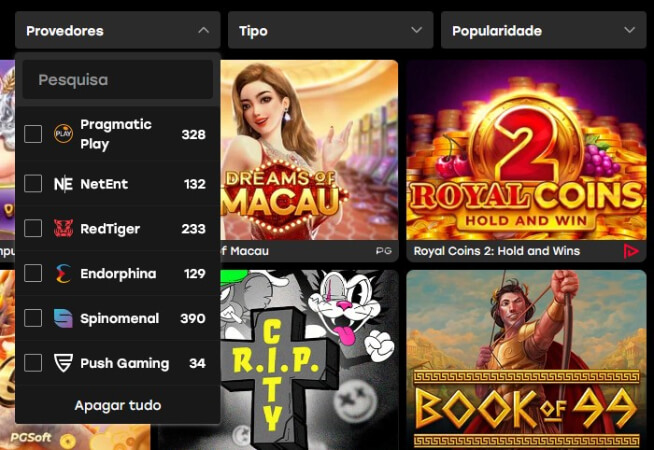 Filtros de pesquisa do casino da Fairspin