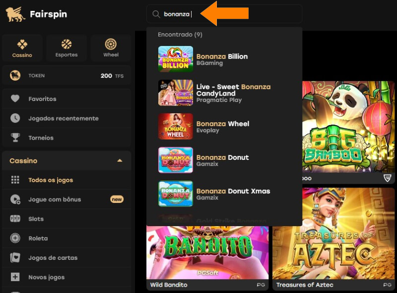 Localizar jogos de casino com o motor de busca da Fairspin