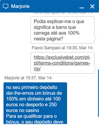 Experiência no chat ao vivo da exclusive bet