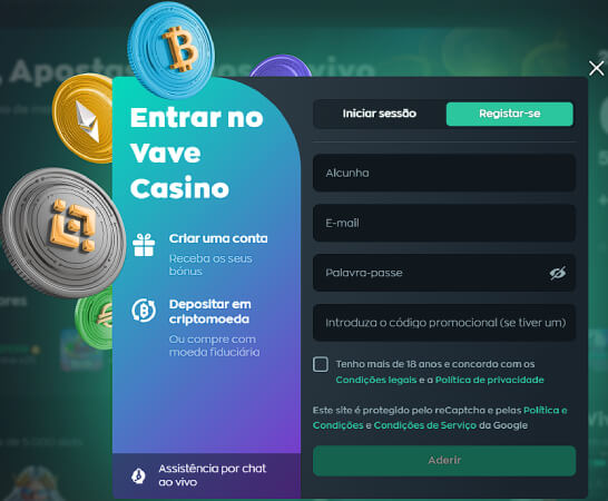 Registo no Casino Vave