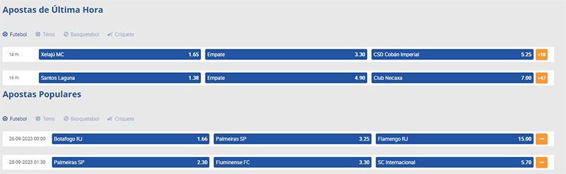 Opções de apostas de última hora e apostas populares