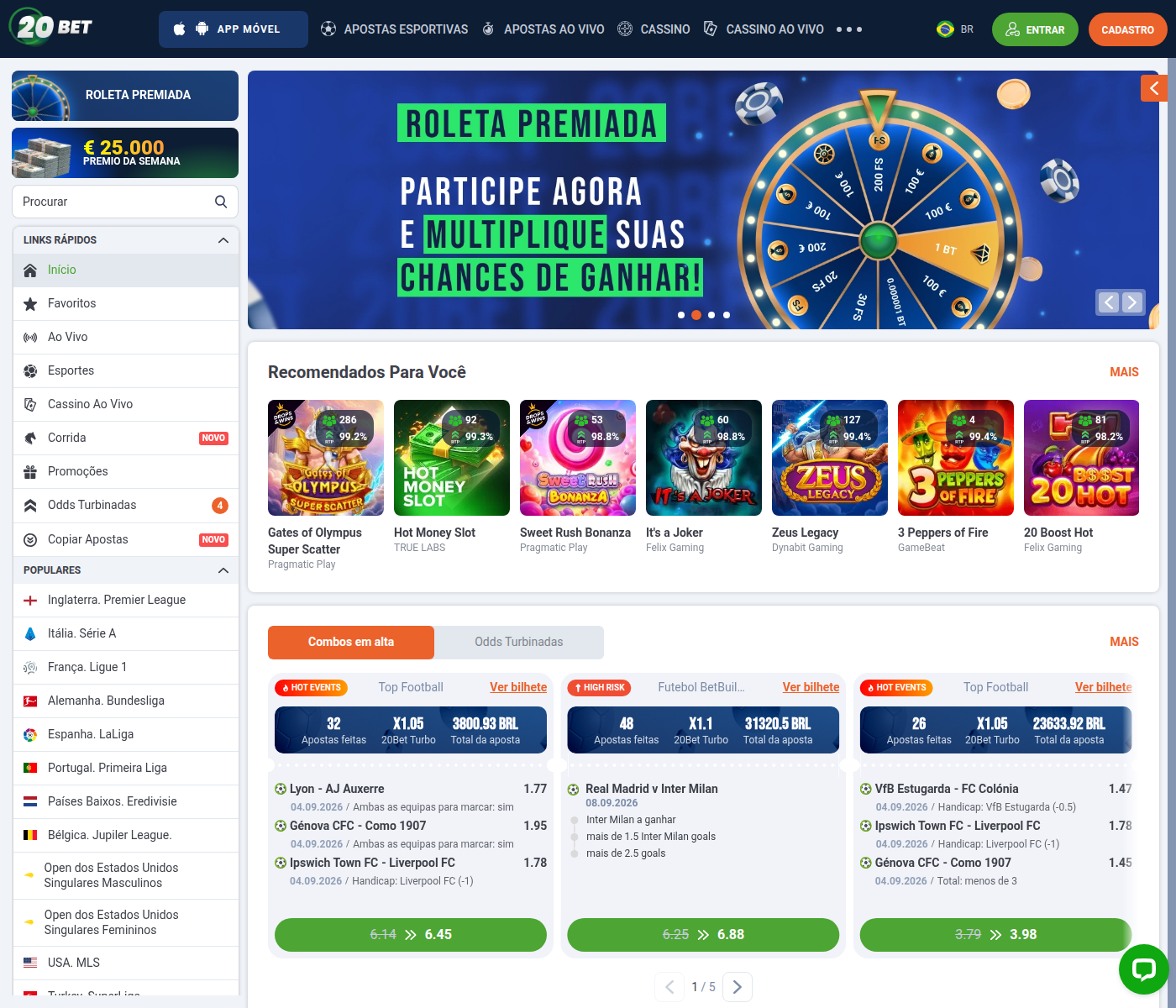 Secção de cassino da 20Bet