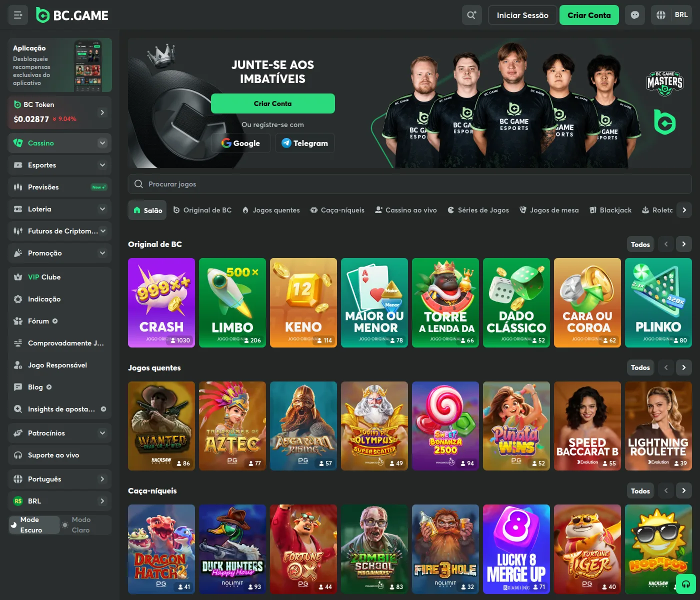Cassino da BC.Game com os jogos originais Crash, Limbo, Keno e Plinko