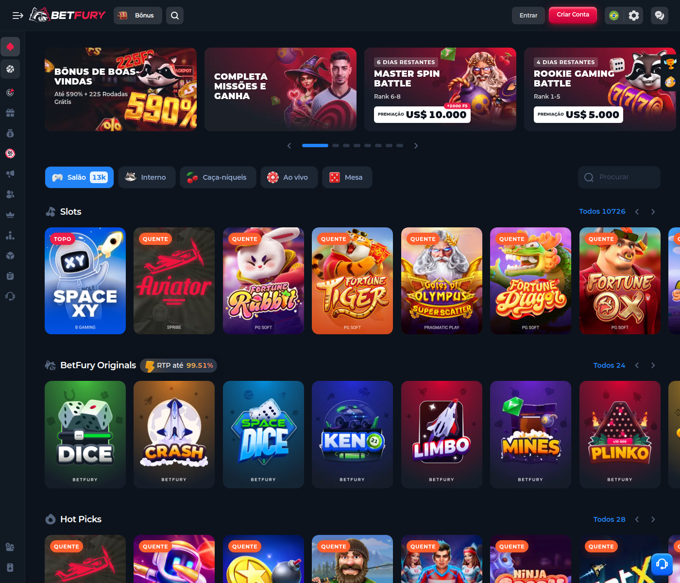 Cassino da BetFury com torneios Master Spin Battle e Drops & Wins