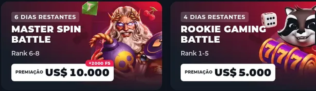 Torneios da BetFury com o prêmio anunciado em dólares: Master Spin Battle com US$ 10.000 e Rookie Gaming Battle com US$ 5.000