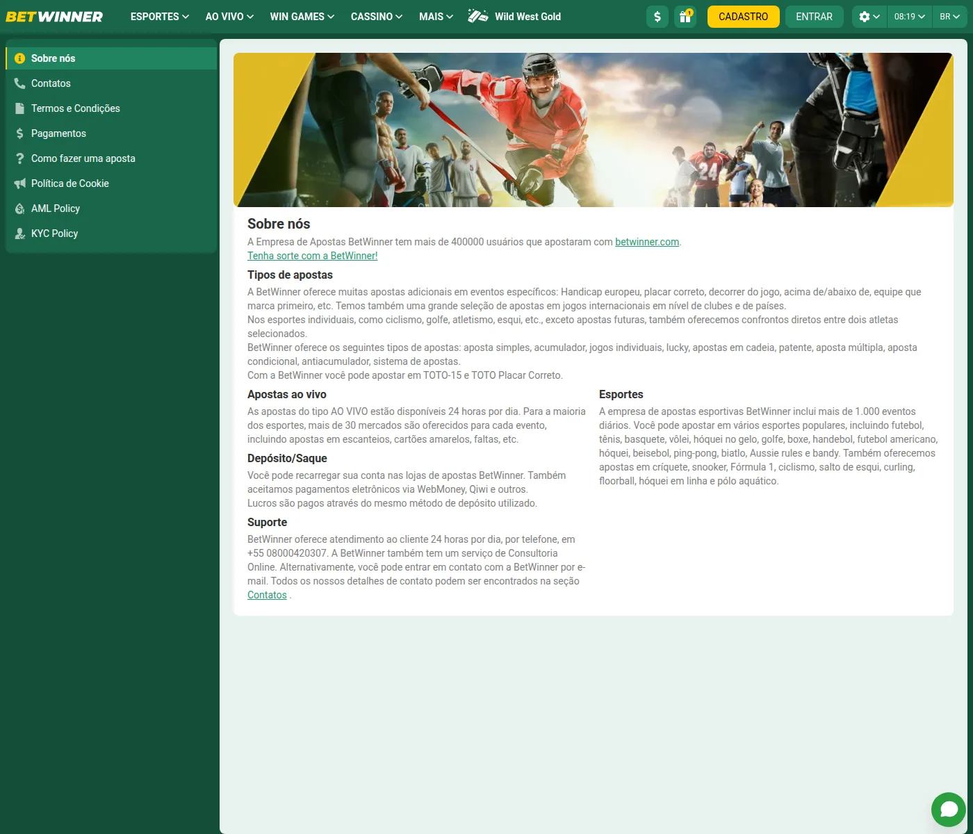 Página inicial da BetWinner Brasil com eventos ao vivo de League of Legends