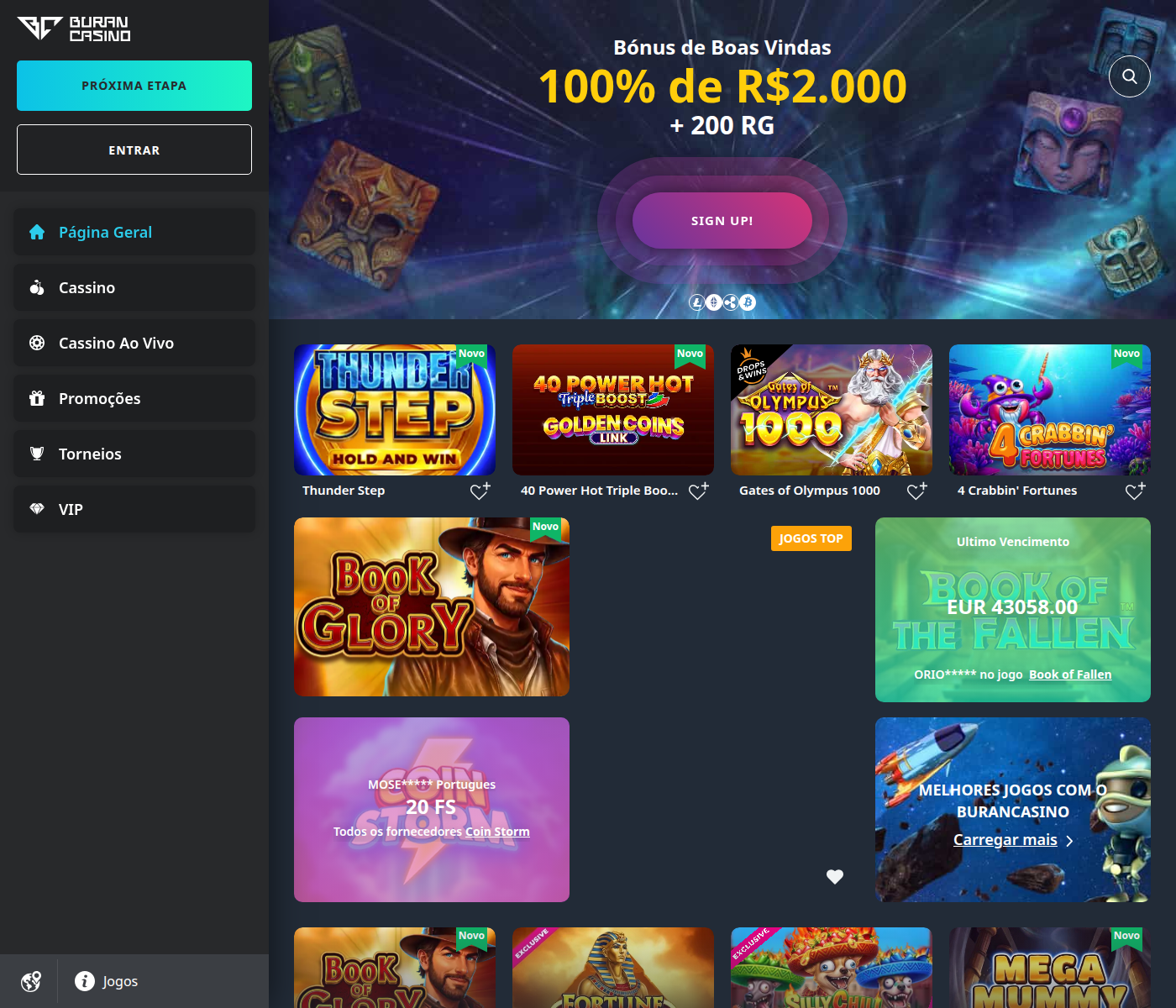 Rodapé do Buran Casino com o aviso de jogo responsável e as páginas legais