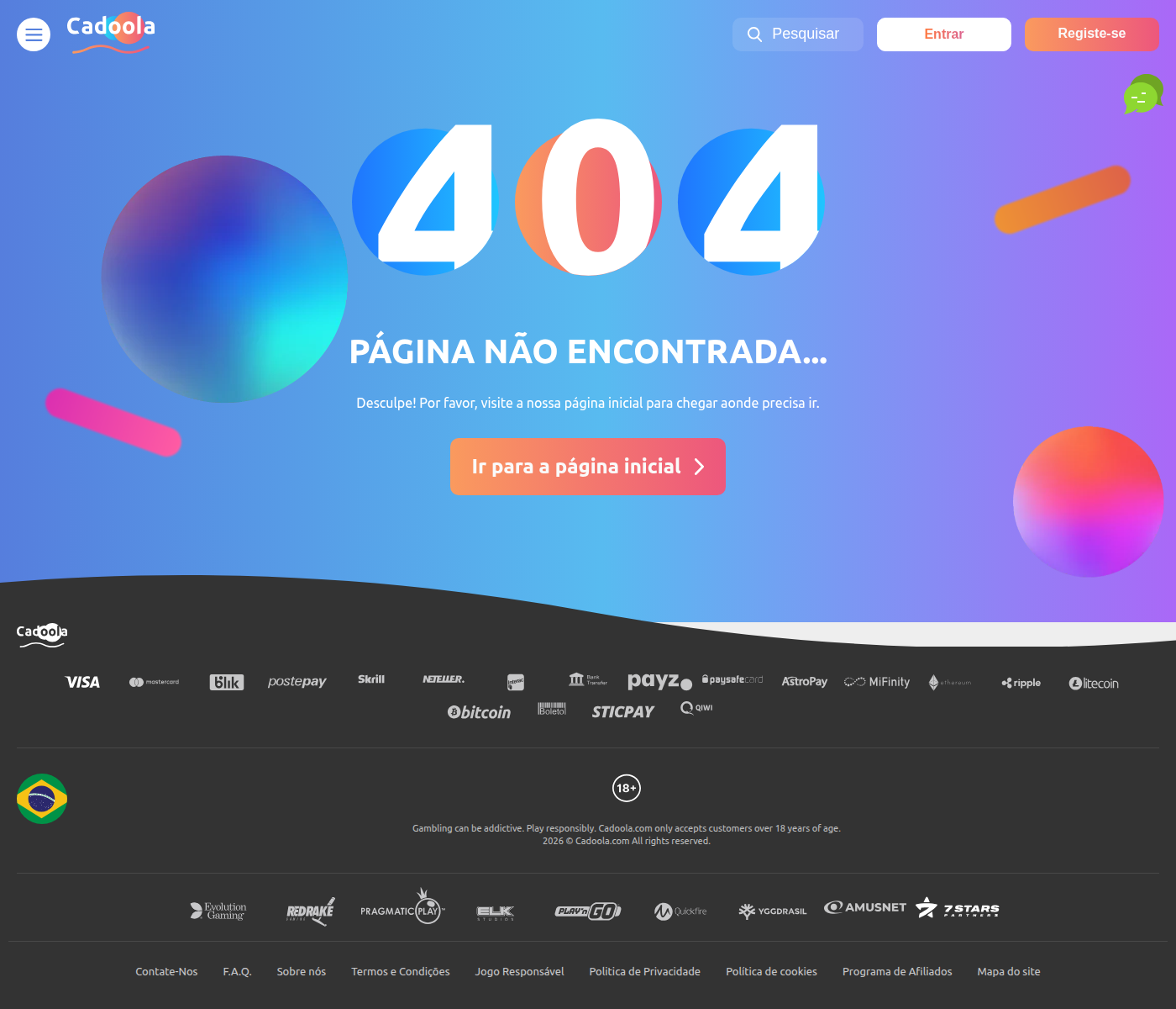 A Cadoola menciona um programa VIP no texto, mas a página dedicada não abre