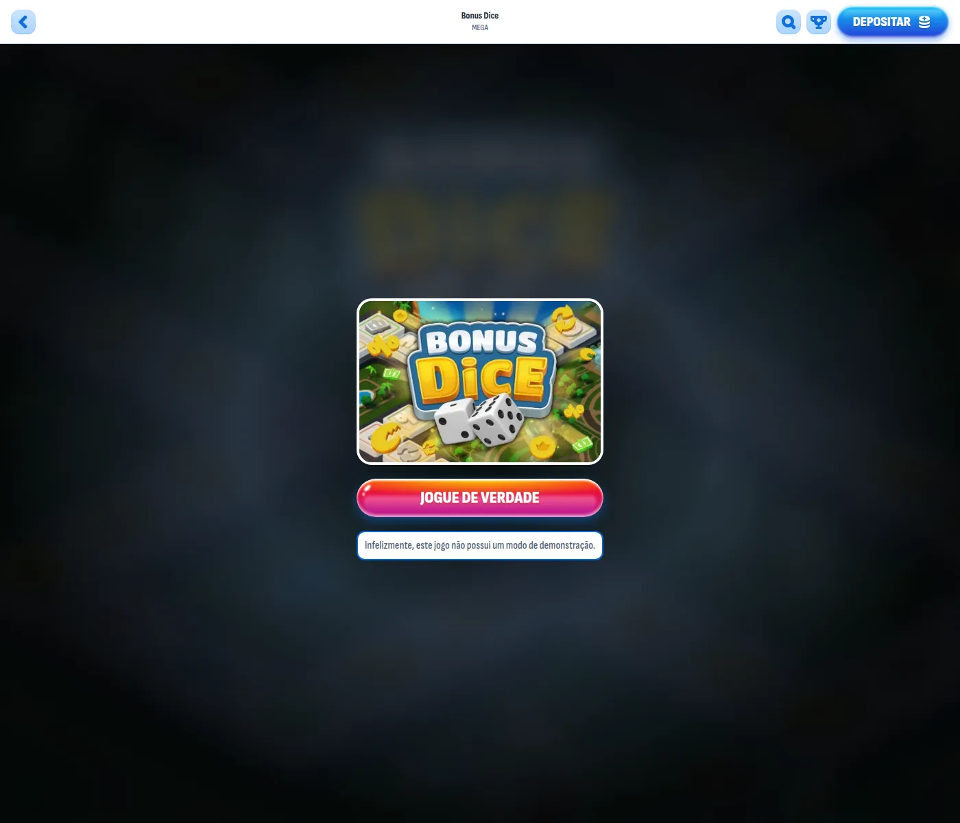 O Bonus Dice da Nomini avisa que não possui modo de demonstração