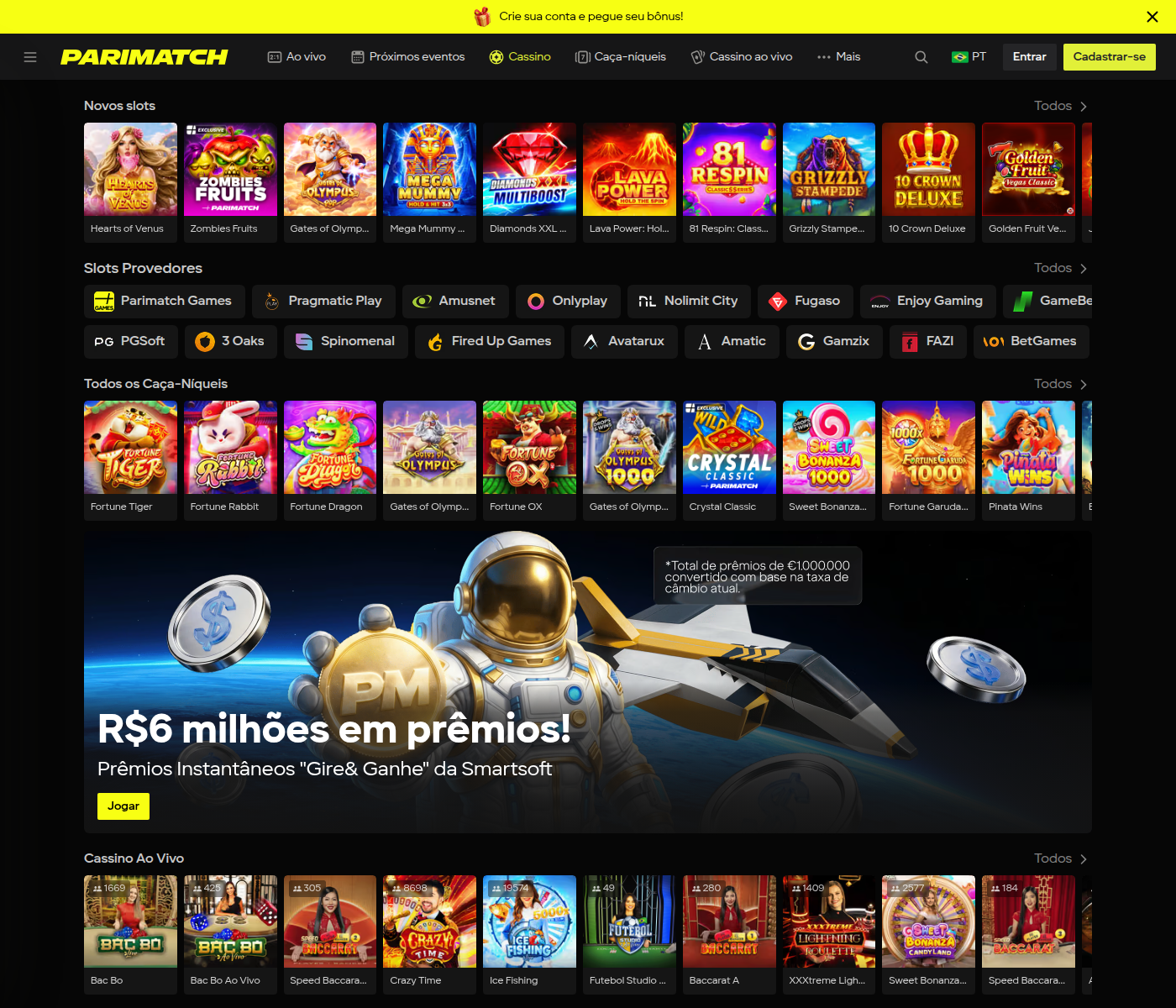 Cassino da Parimatch com caça-níqueis e o provedor Parimatch Games
