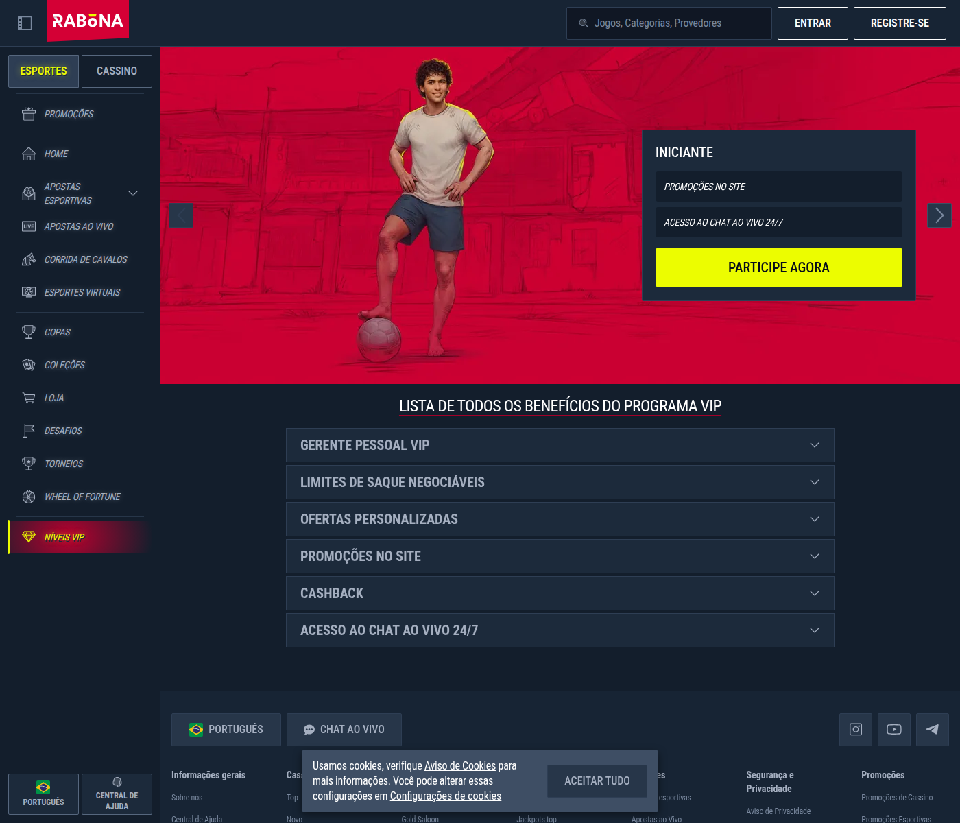 Os cinco níveis do programa VIP da Rabona, de Iniciante a Lenda