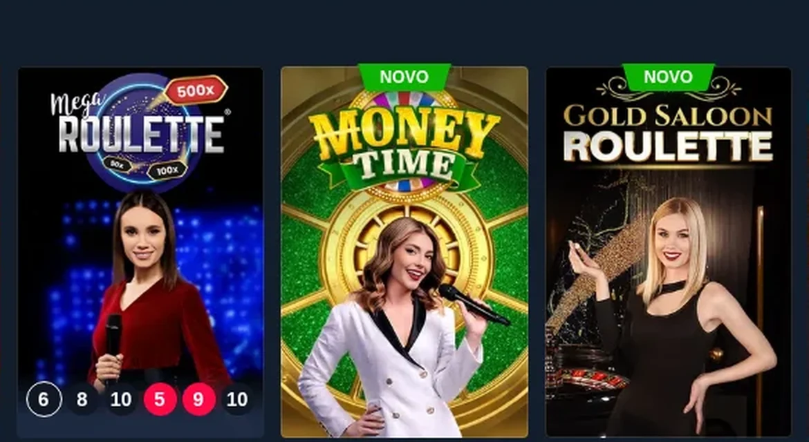 Mesas da aba Top Cassino ao Vivo da Rabona: Mega Roulette com o histórico de números, Money Time e Gold Saloon Roulette