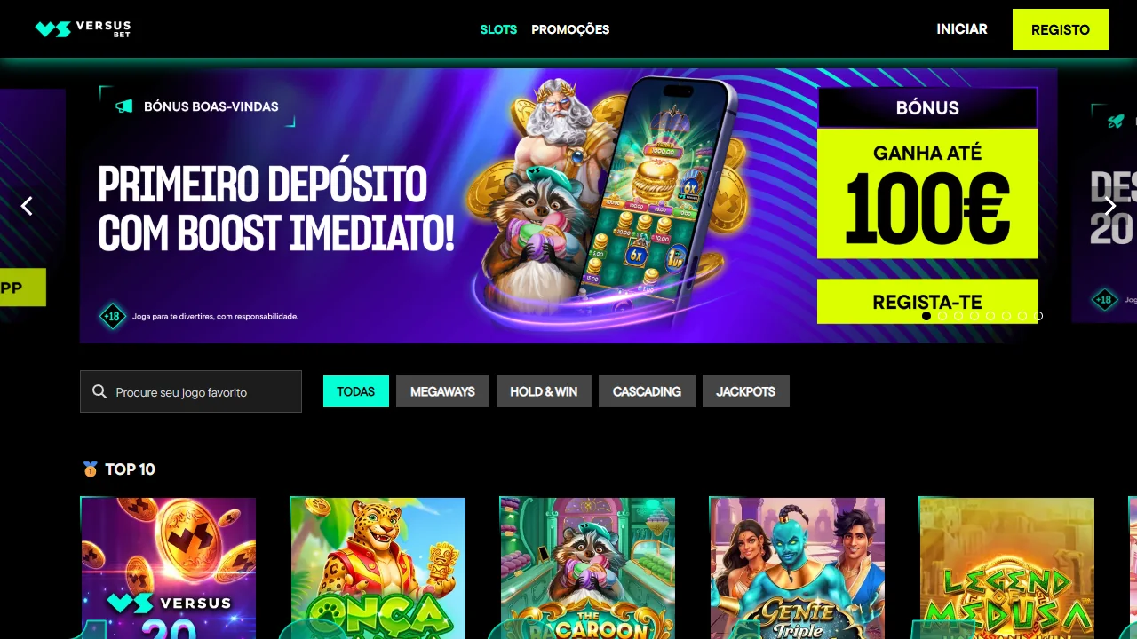 Página inicial da VS Versus Bet, casino com licença do SRIJ