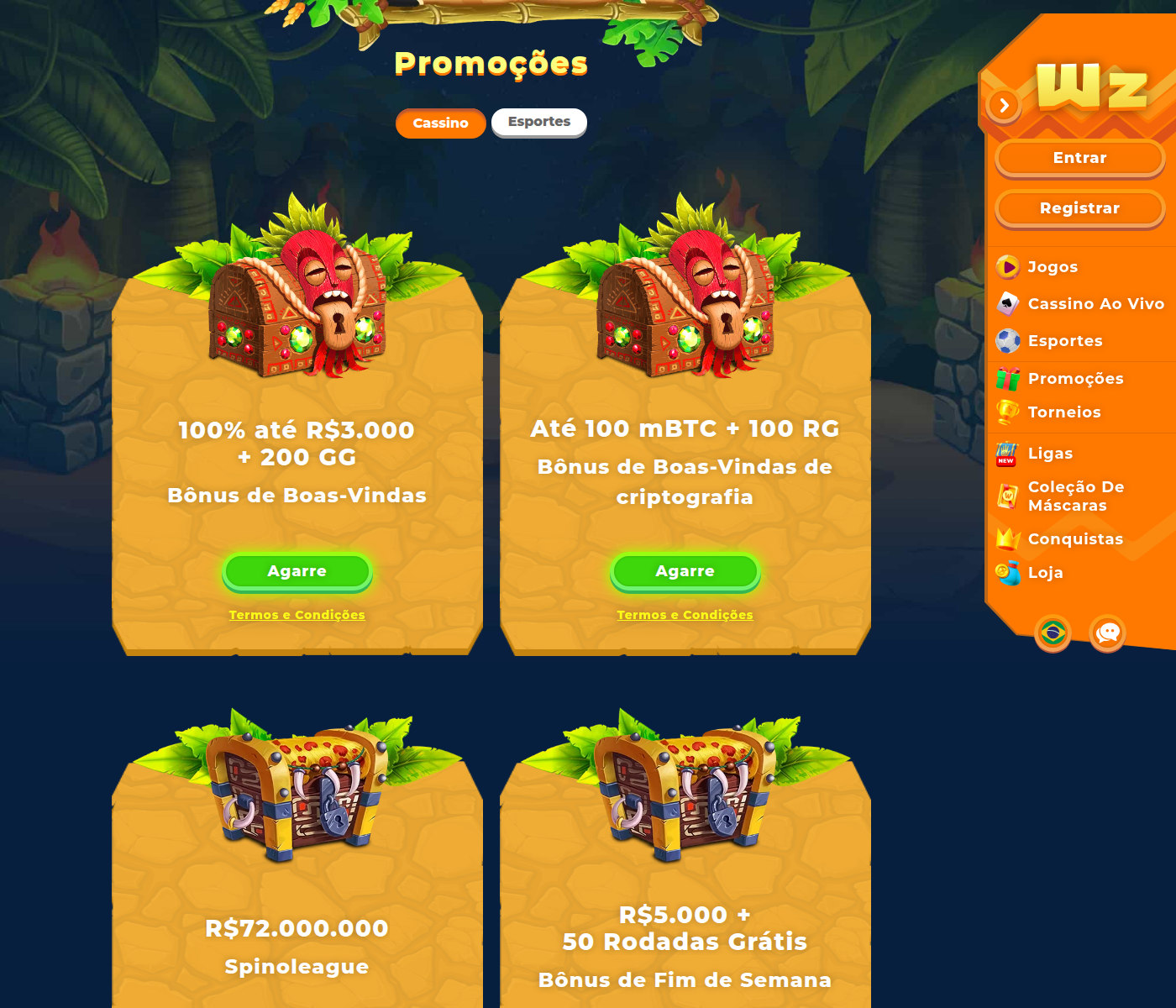Catálogo da Wazamba com o botão Demo em cada jogo do lobby