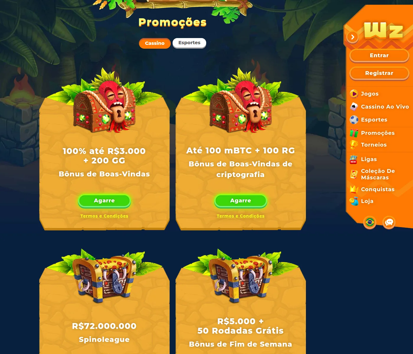 Catálogo da Wazamba com o botão Demo em cada jogo do lobby