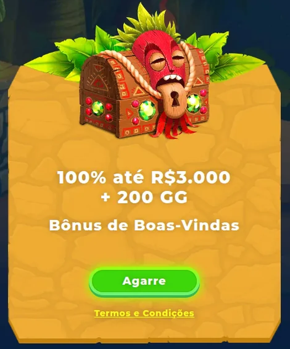 Oferta de boas-vindas do cassino da Wazamba — 100% até R$ 3.000 mais 200 giros — com o link para os termos próprios da promoção