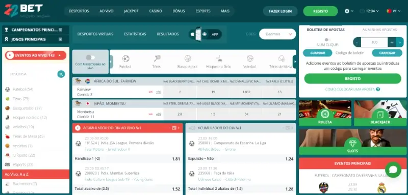 Página de apostas em cavalos na 22Bet