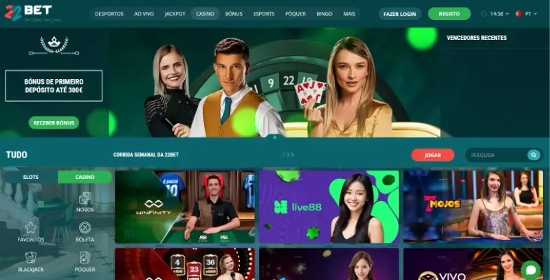Página de casino na 22Bet