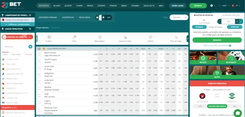 Página de apostas desportivas da 22Bet
