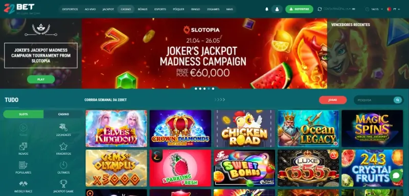 Página de slot machines do 22bet Casino