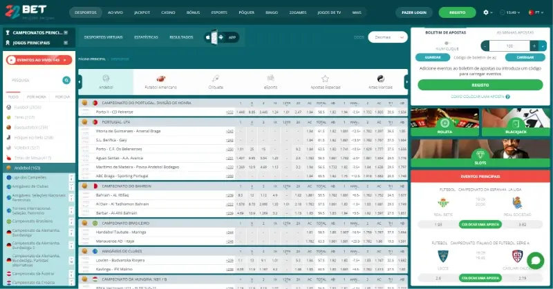 Página de apostas em andebol na 22Bet