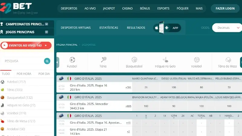 Página de apostas em ciclismo na 22bet