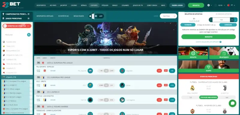Página de apostas para CS2 na 22bet