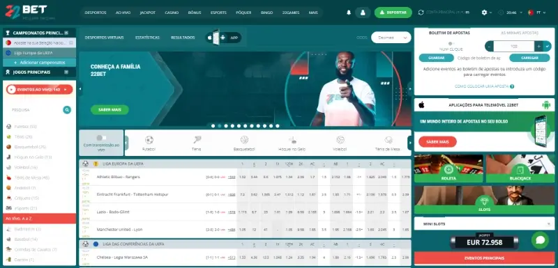 Página de apostas desportivas da 22Bet