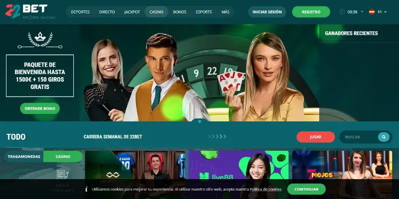 Página de casino na 22Bet