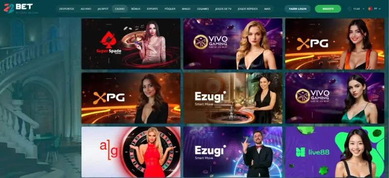 Página de roleta ao vivo no casino da 22bet