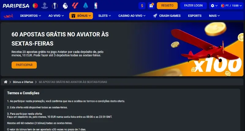 60 Apostas Grátis no Aviator às Sextas-Feiras no casino da Paripesa