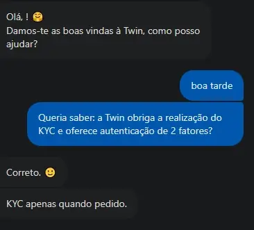 Chat ao vivo do apoio ao cliente do Twin Casino