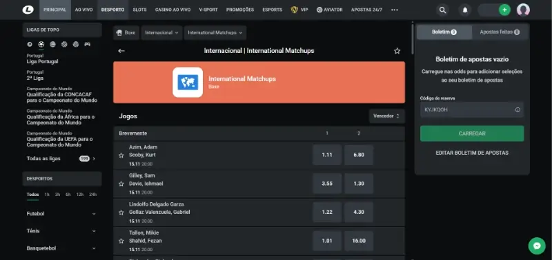 Página de apostas em boxe na Leon Bet