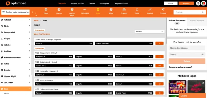 Página de apostas em boxe na Optimbet