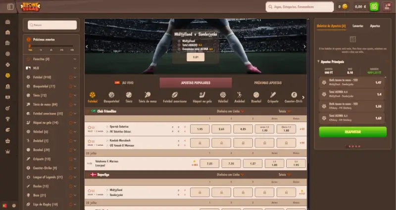 Página de apostas desportivas da StoneVegas