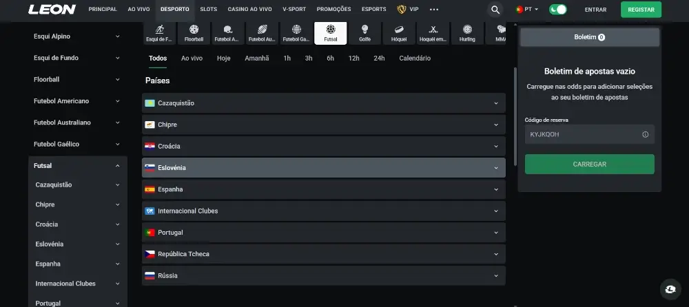 Página de apostas em futsal na Leon