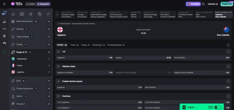 Página de apostas em rugby na Need for Slots