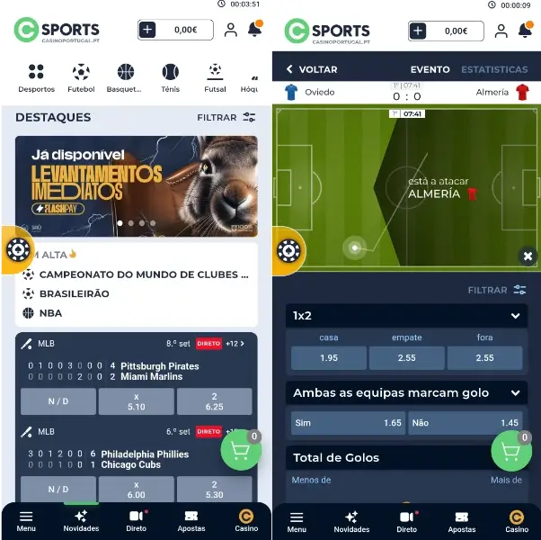 Apostas desportivas da Aplicação do Casino Portugal