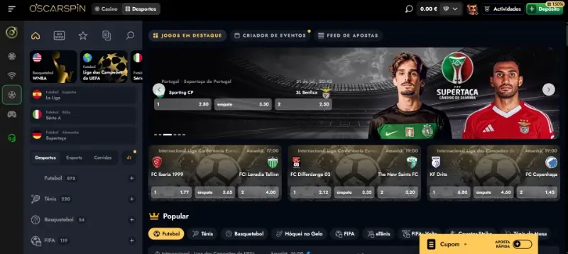 Página de apostas desportivas na OscarSpin